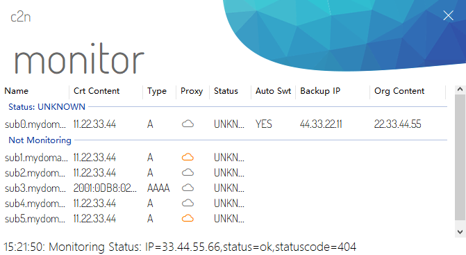 The DDNSFlare monitor window